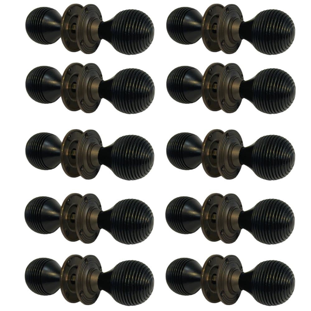 10 Pairs of Ebonised & Matt Antique Beehive Door Knobs