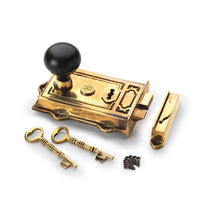 Thumbnail for Aged Brass Davenport Rim Lock Ebonised Aged Brass Bun Knobs