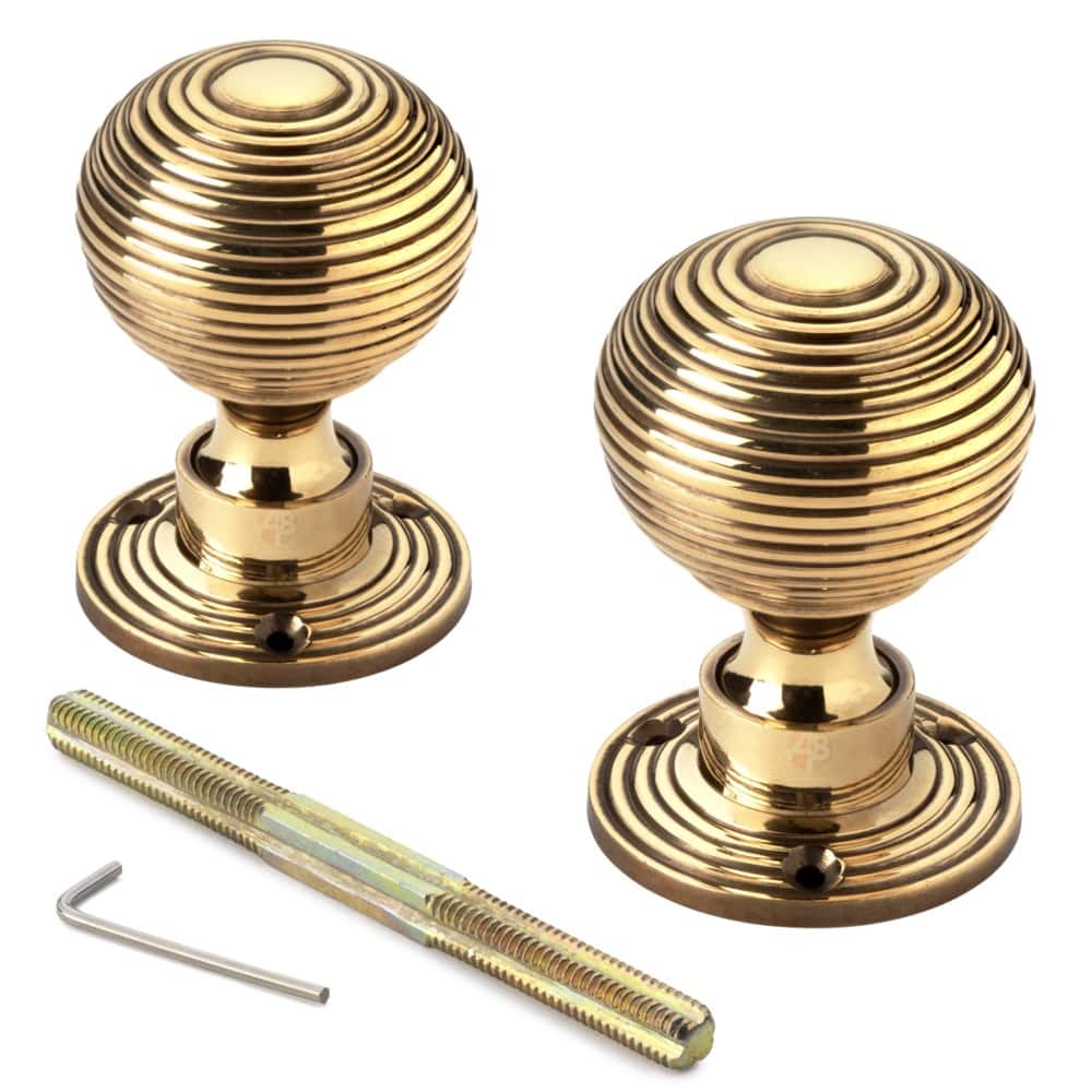 Aged Brass Hollow Beehive Door Knobs