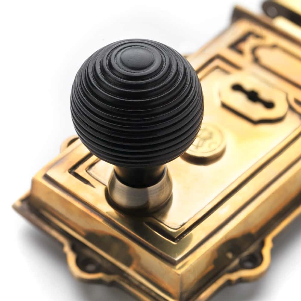 Aged Brass Davenport Rim Lock Ebonised Antique Beehive Knobs