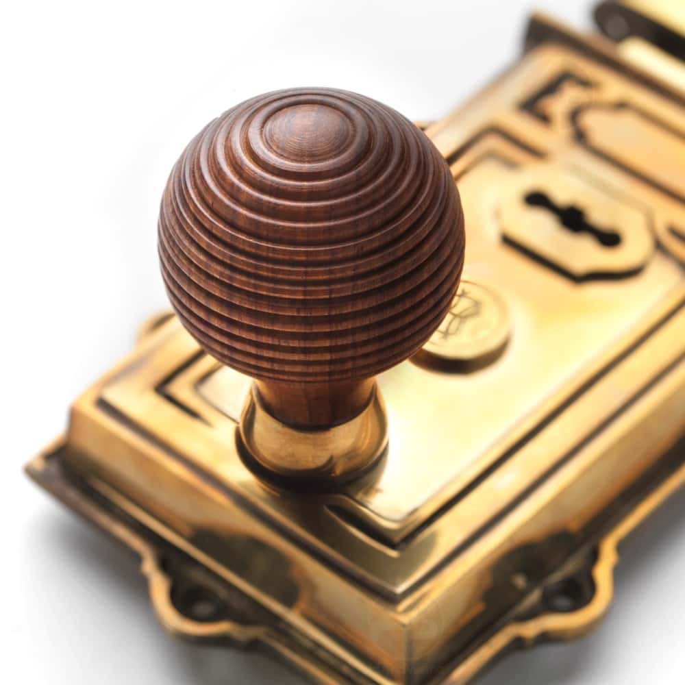 Aged Brass Davenport Rim Lock Rosewood Aged Brass Beehive Knobs