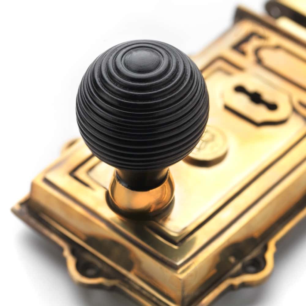 Aged Brass Davenport Rim Lock Ebonised Aged Brass Beehive Knobs