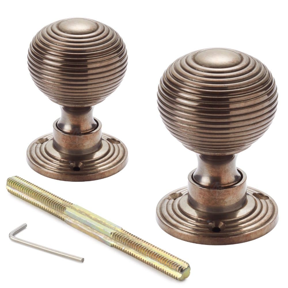 Black Brass Rim Latch Lock Hollow Antique Beehive Door Knobs