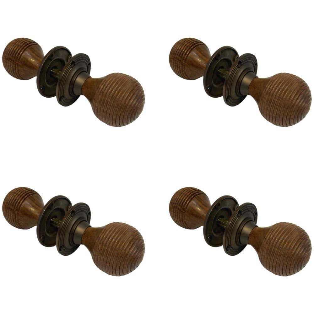 4 Pairs of Rosewood & Matt Antique Beehive Door Knobs