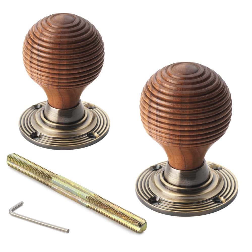 Aged Brass Davenport Rim Lock Rosewood Antique Brass Beehive Knobs