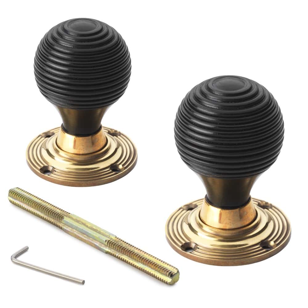 Aged Brass Davenport Rim Lock Ebonised Aged Brass Beehive Knobs