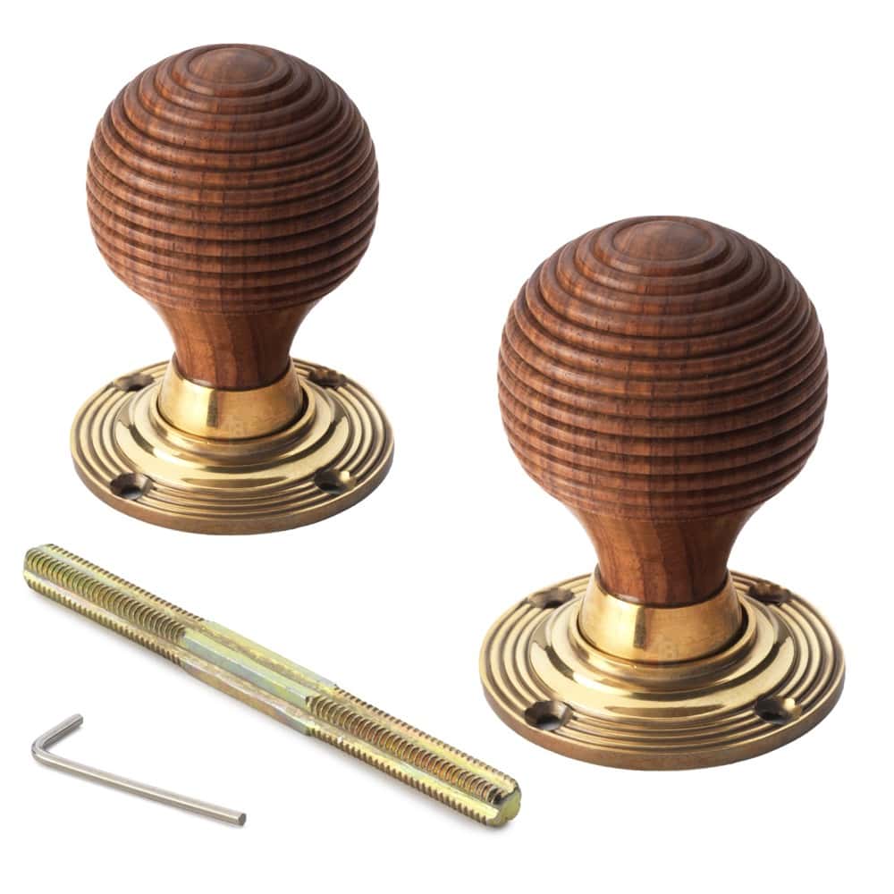 Aged Brass Davenport Rim Lock Rosewood Aged Brass Beehive Knobs