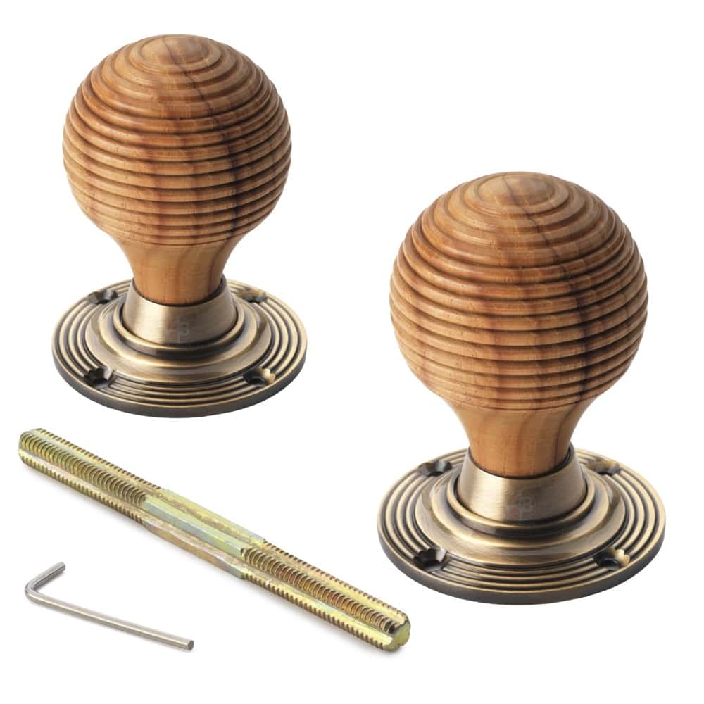 Aged Brass Davenport Rim Lock Teak Antique Brass Beehive Knobs