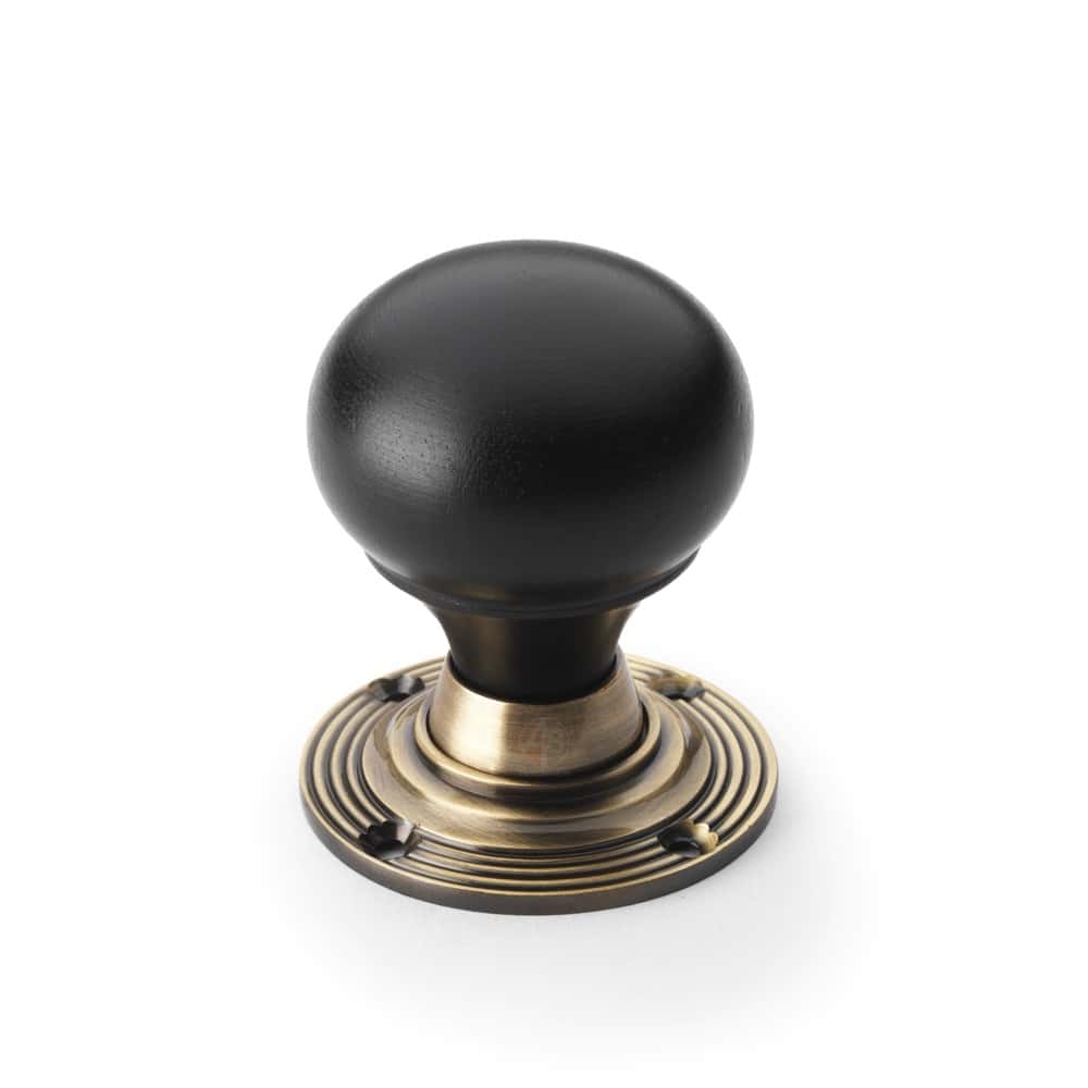 Aged Brass Davenport Rim Lock Ebonised Antique Bun Knobs