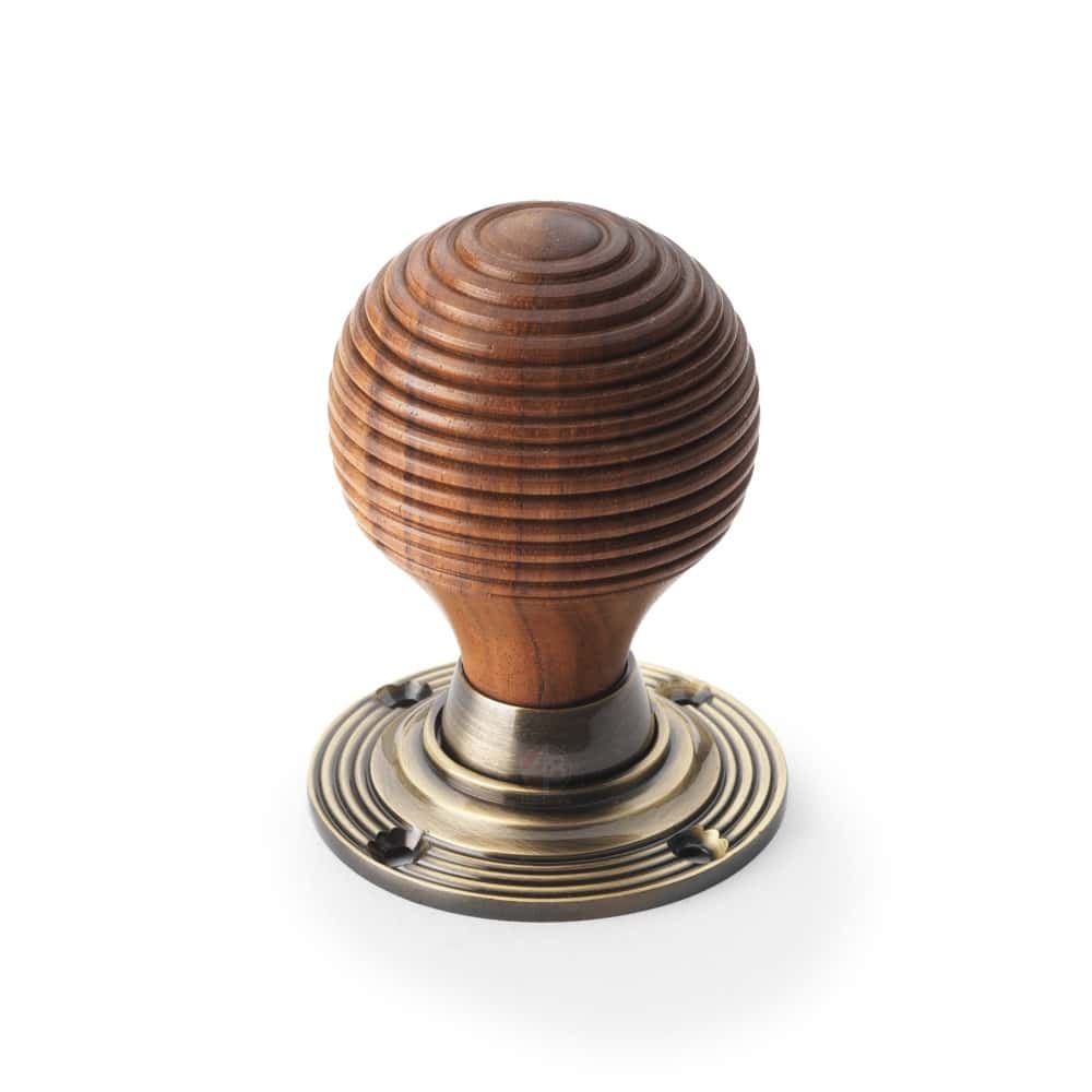 Aged Brass Davenport Rim Lock Rosewood Antique Brass Beehive Knobs