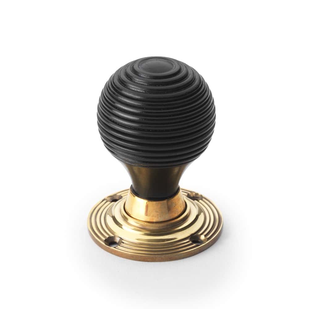 Aged Brass Davenport Rim Lock Ebonised Aged Brass Beehive Knobs