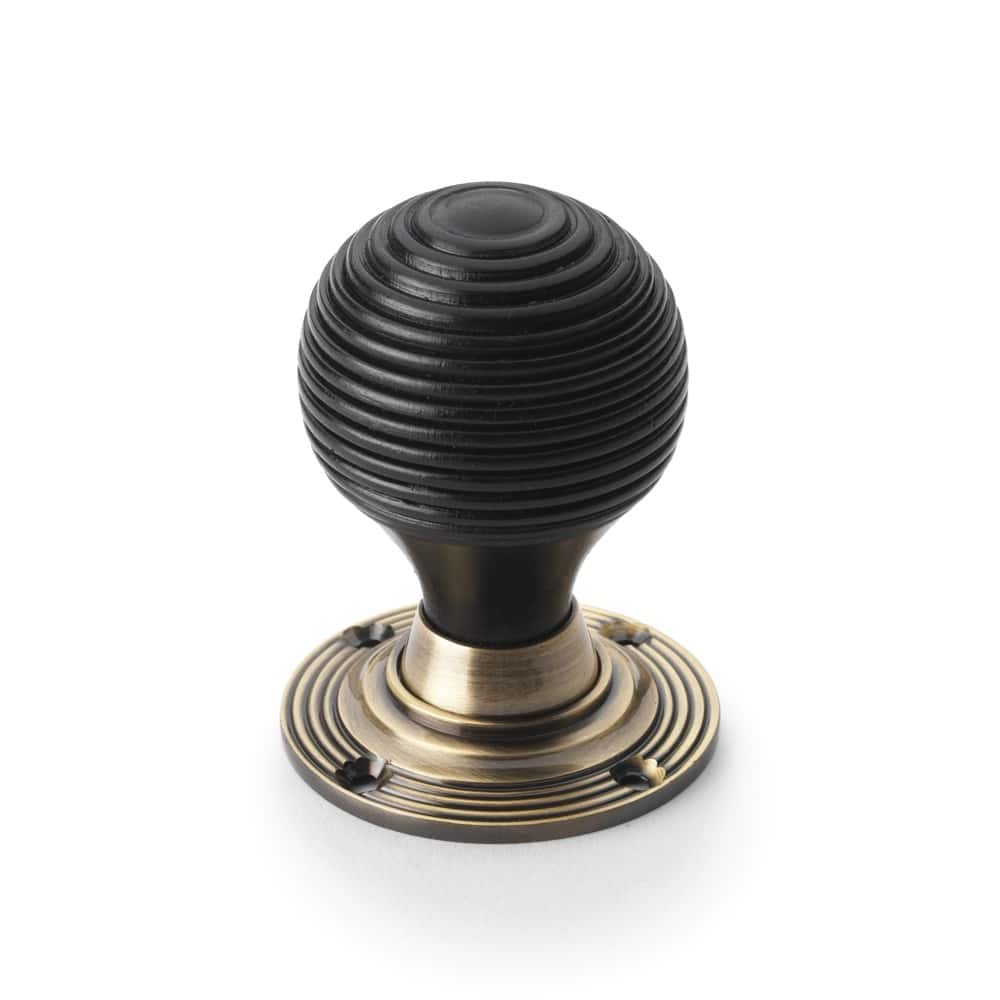 Aged Brass Davenport Rim Lock Ebonised Antique Beehive Knobs