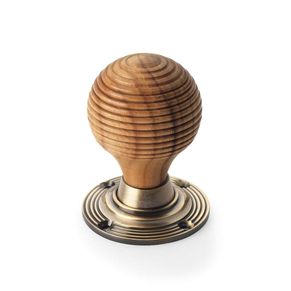 Aged Brass Davenport Rim Lock Teak Antique Brass Beehive Knobs