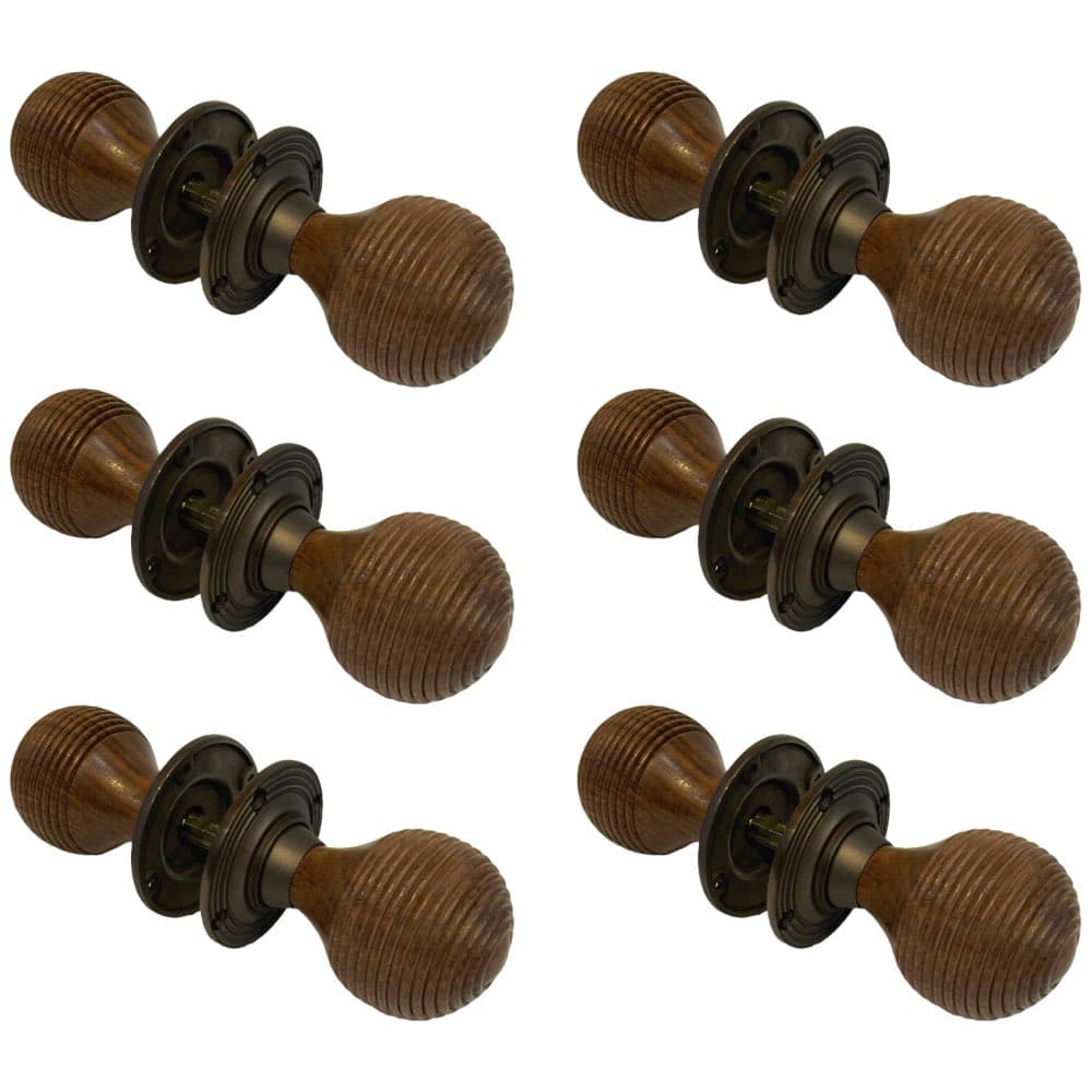 6 Pairs of Rosewood & Matt Antique Beehive Door Knobs