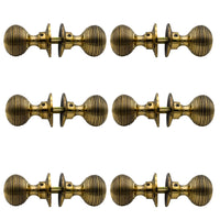 Thumbnail for 6 Solid Aged Brass Beehive Rim Mortice Door Knob Pairs