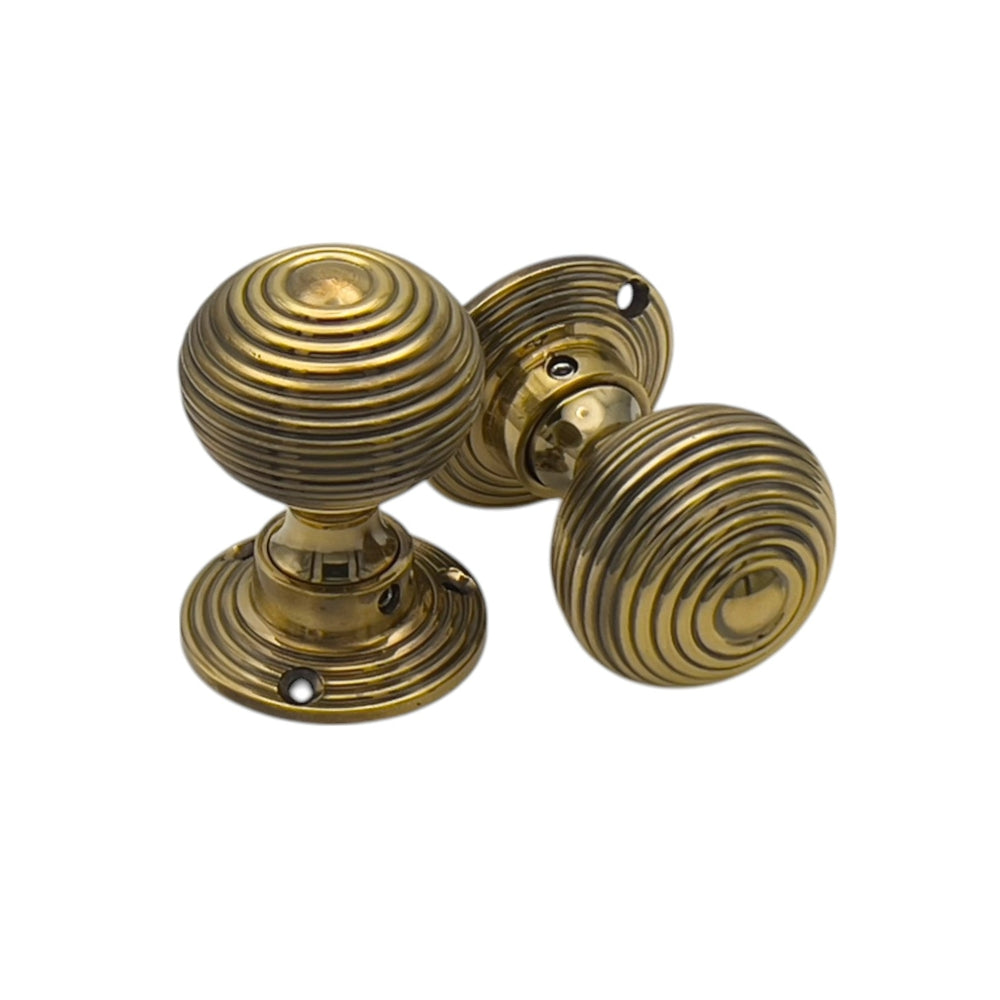 6 Solid Aged Brass Beehive Rim Mortice Door Knob Pairs