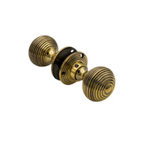 Thumbnail for 6 Solid Aged Brass Beehive Rim Mortice Door Knob Pairs