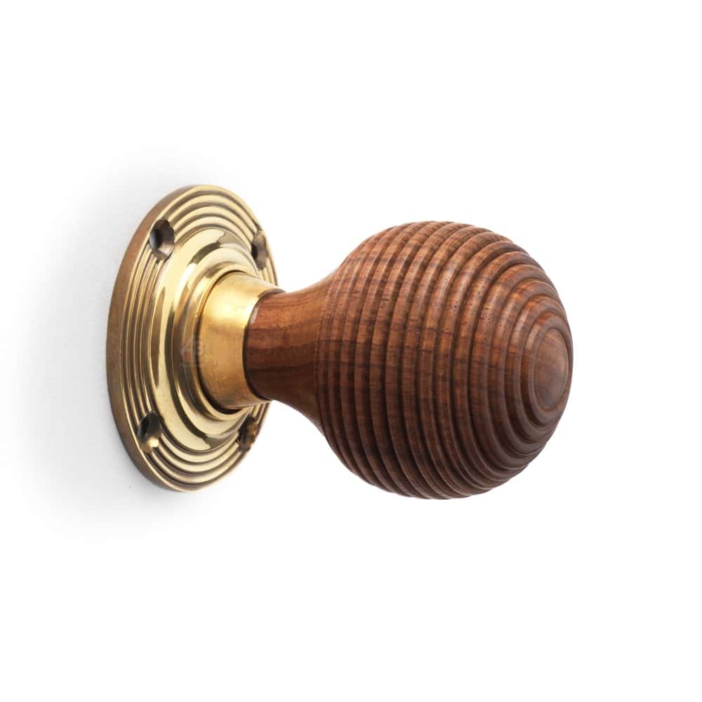 Aged Brass Davenport Rim Lock Rosewood Aged Brass Beehive Knobs