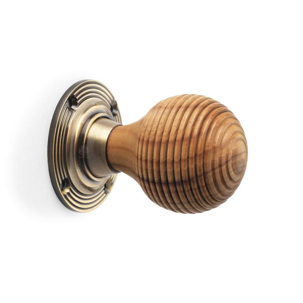 Aged Brass Davenport Rim Lock Teak Antique Brass Beehive Knobs