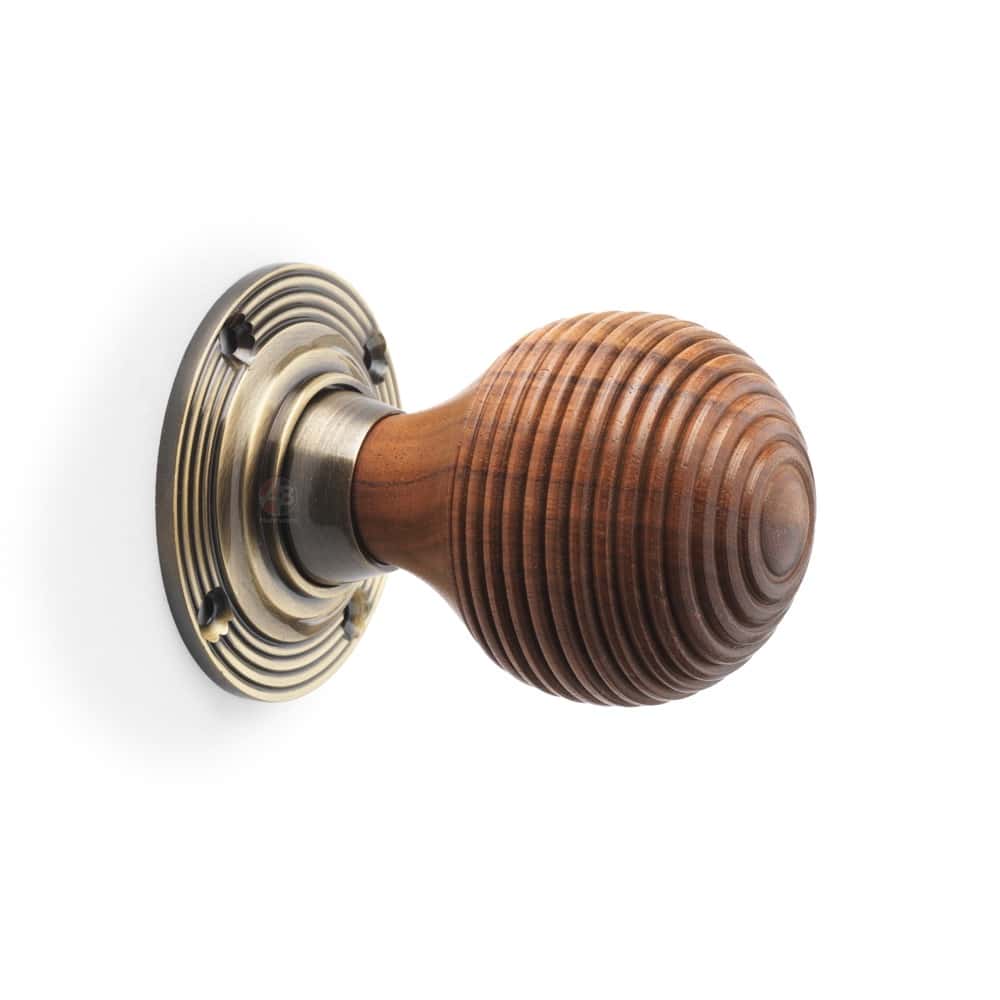 Aged Brass Davenport Rim Lock Rosewood Antique Brass Beehive Knobs