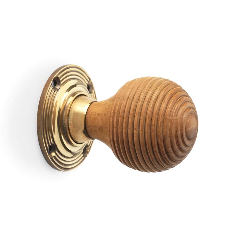 Aged Brass Davenport Rim Lock Teak Aged Brass Beehive Knobs