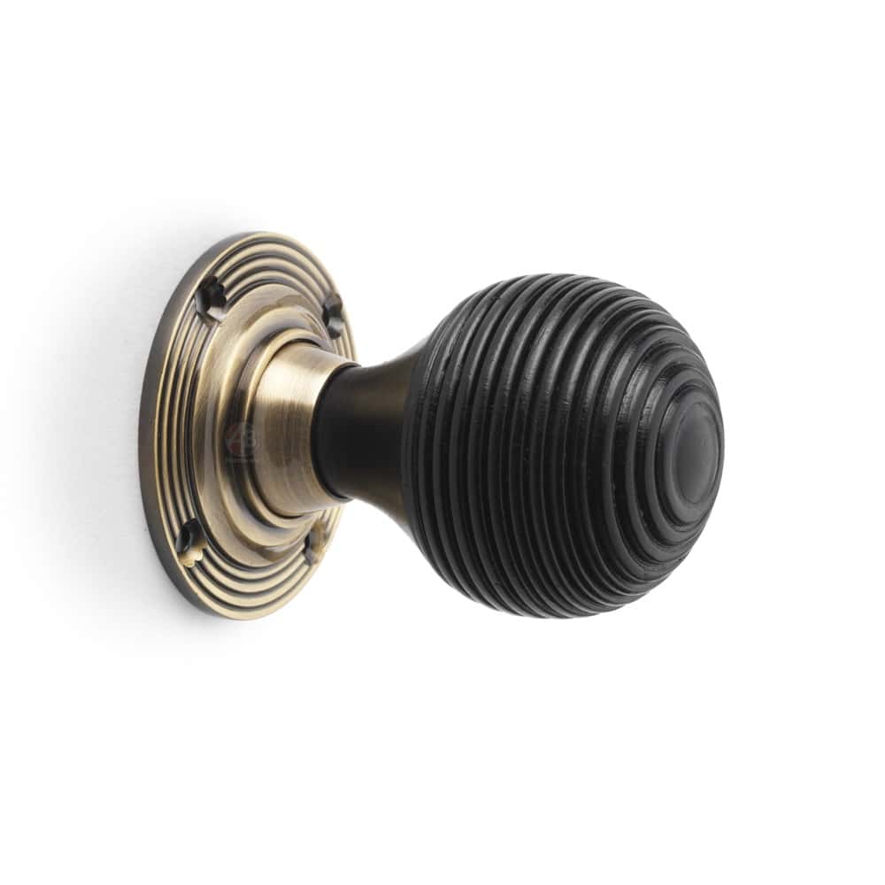 Aged Brass Davenport Rim Lock Ebonised Antique Beehive Knobs