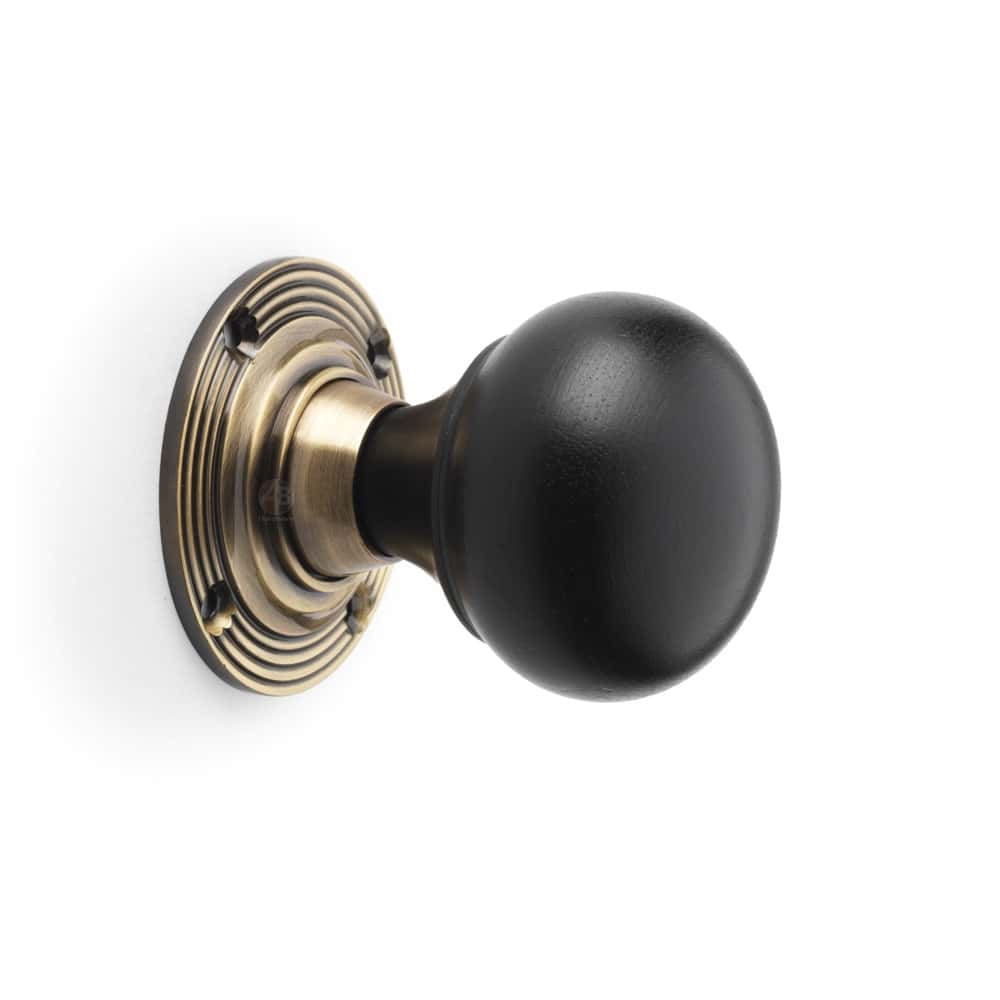 Aged Brass Davenport Rim Lock Ebonised Antique Bun Knobs