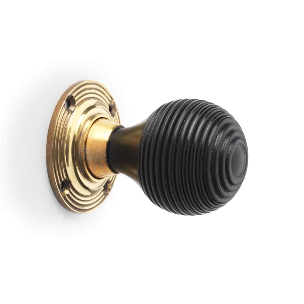 Aged Brass Davenport Rim Lock Ebonised Aged Brass Beehive Knobs