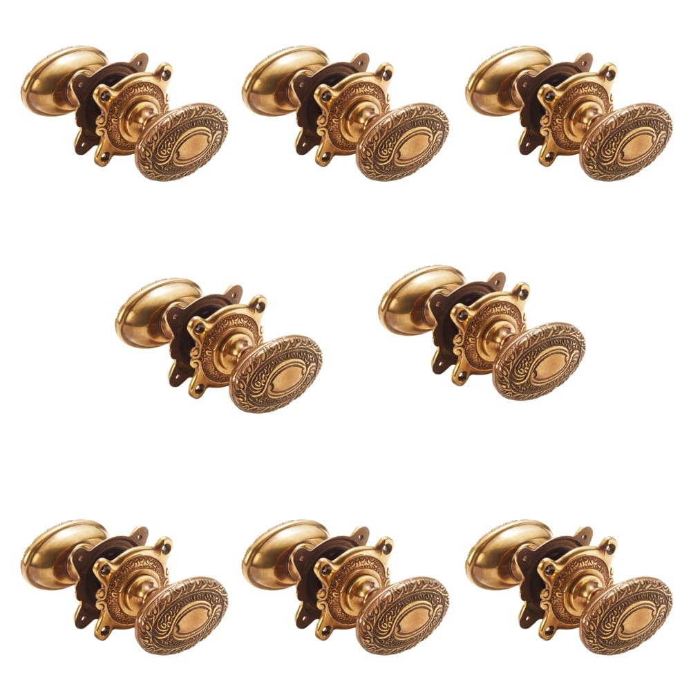 8 Pairs Of Aged Brass Floral Oval Door Knobs