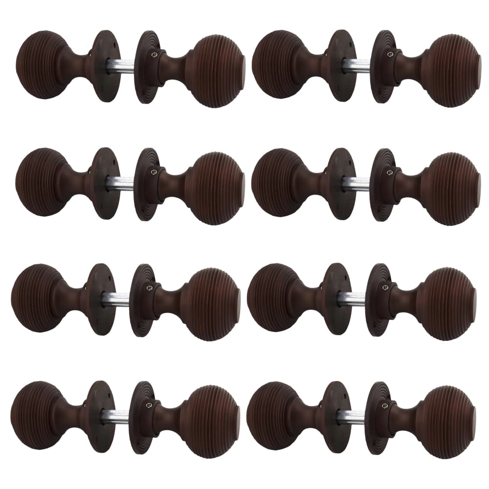 8 pairs of aged bronze beehive door knobs