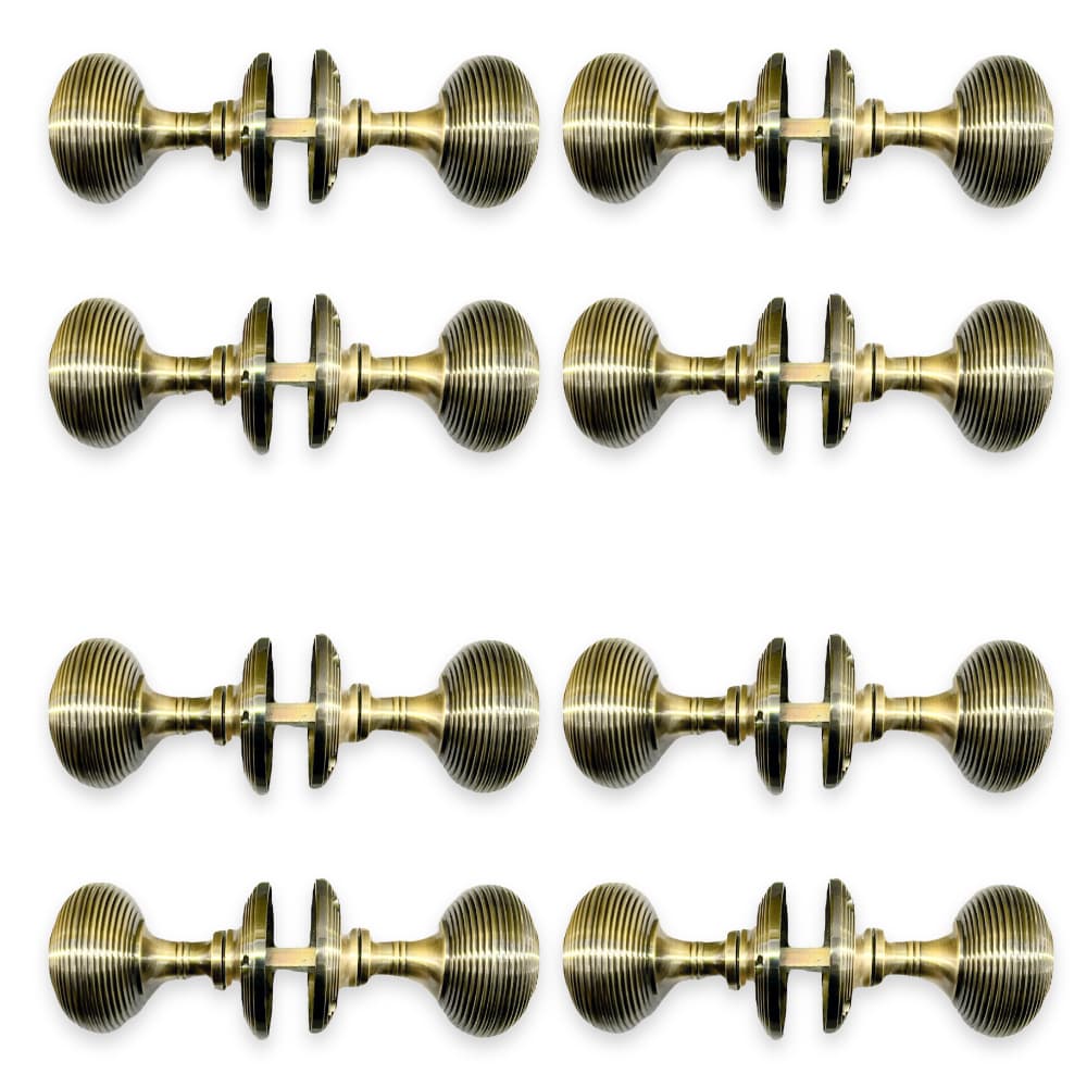 8 Pairs of Antique Brass Beehive Mortice Door Knobs