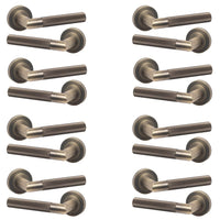 Thumbnail for 8 Pairs of Antique Brass Knurled Straight Lever On Round Rose