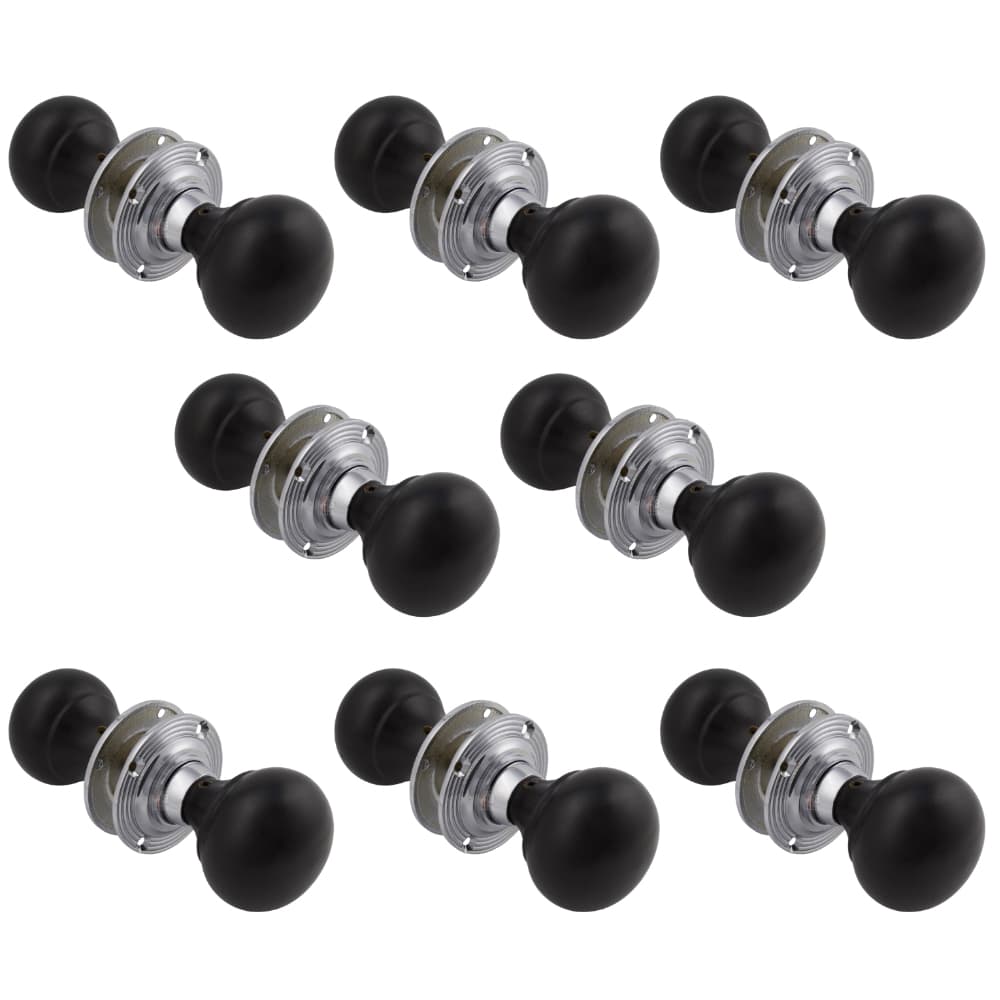 8 pairs of-ebonised & polished chrome bun door knobs