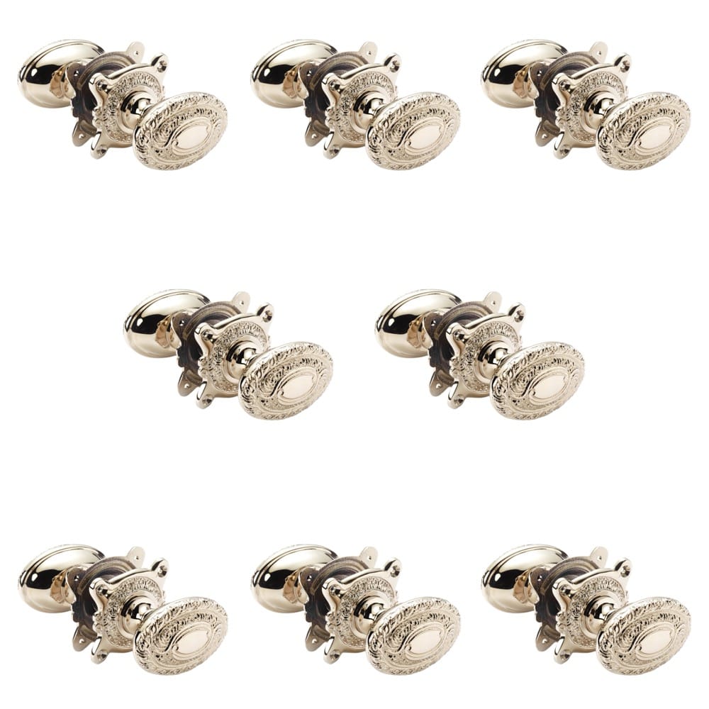 8 Pairs Of Polished Nickel Ornate Floral Door Knobs