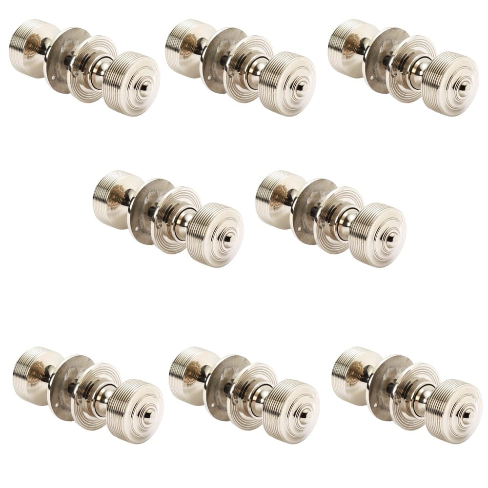 8 Pairs Of Polished Nickel Reeded Door Knobs