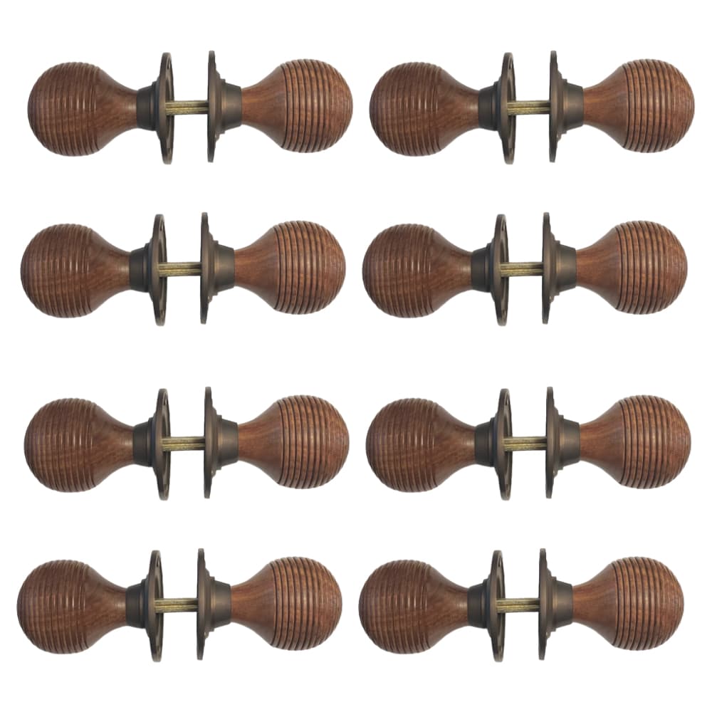 8 Pairs of Rosewood & Matt Antique Beehive Door Knobs