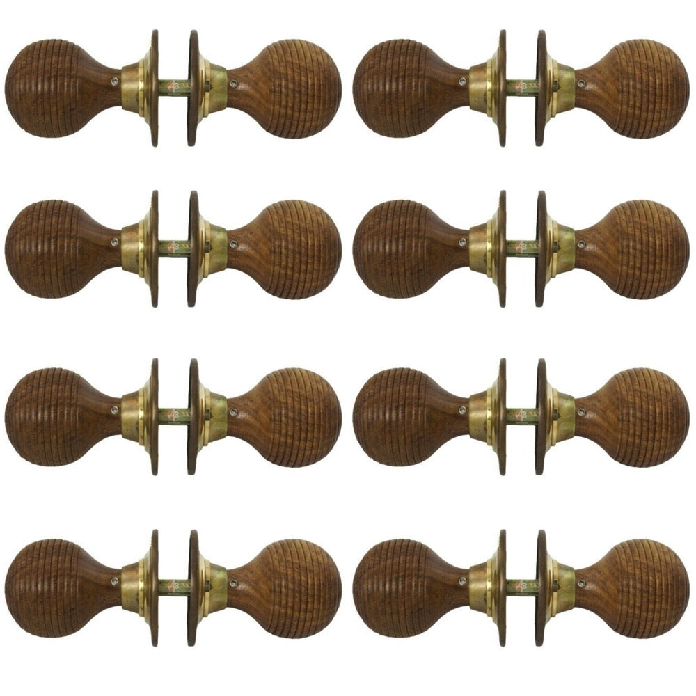 8 pairs rosewood aged brass beehive door knobs