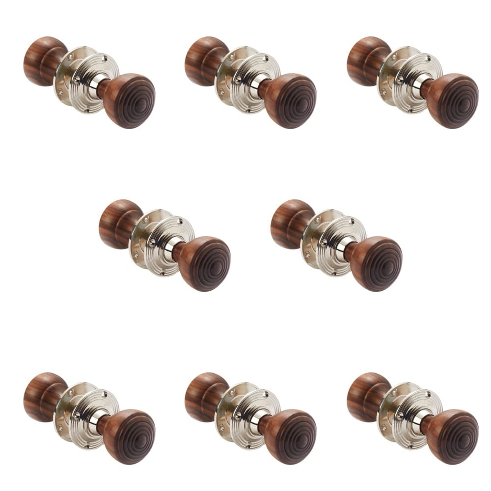 8 Pairs Of Rosewood & Polished Nickel Ringed Door Knobs