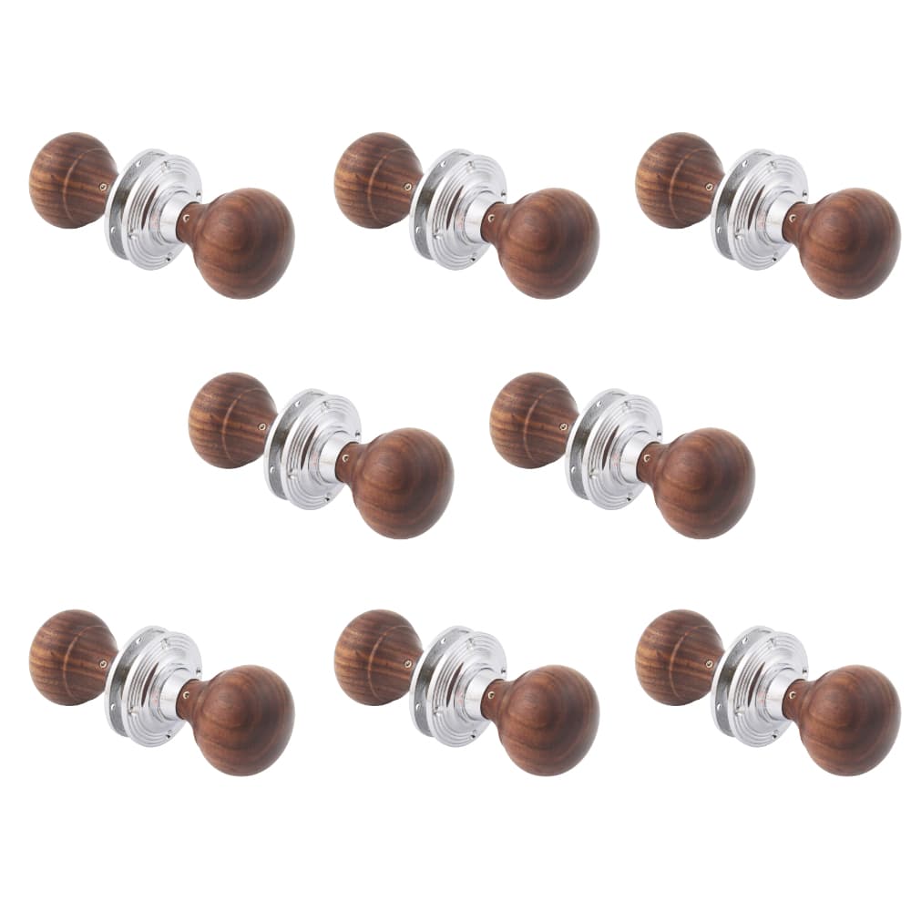 8 Pairs of Teak & Polished Chrome Bun Door Knobs