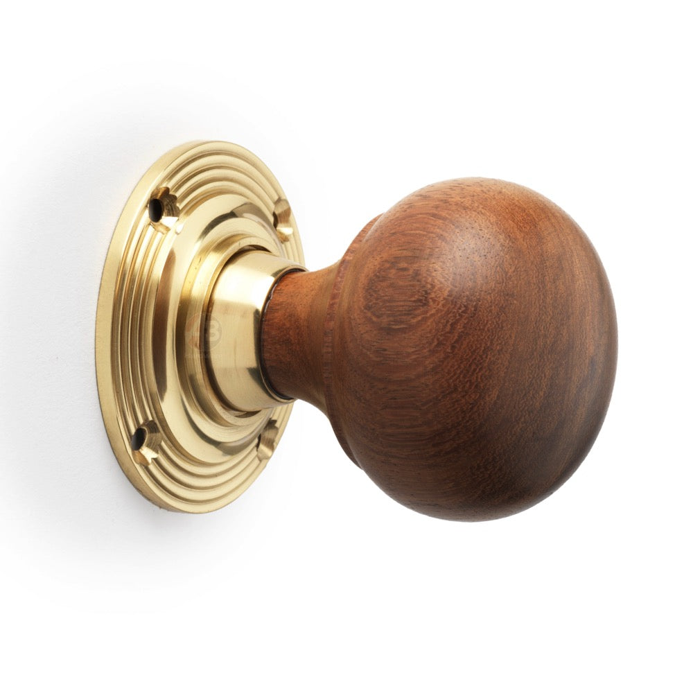 8 Pairs Rosewood & Polished Brass Bun Door Knobs