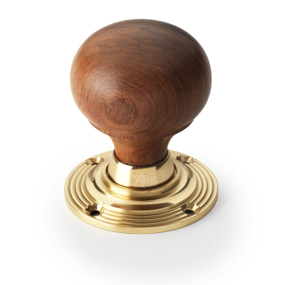 8 Pairs Rosewood & Polished Brass Bun Door Knobs