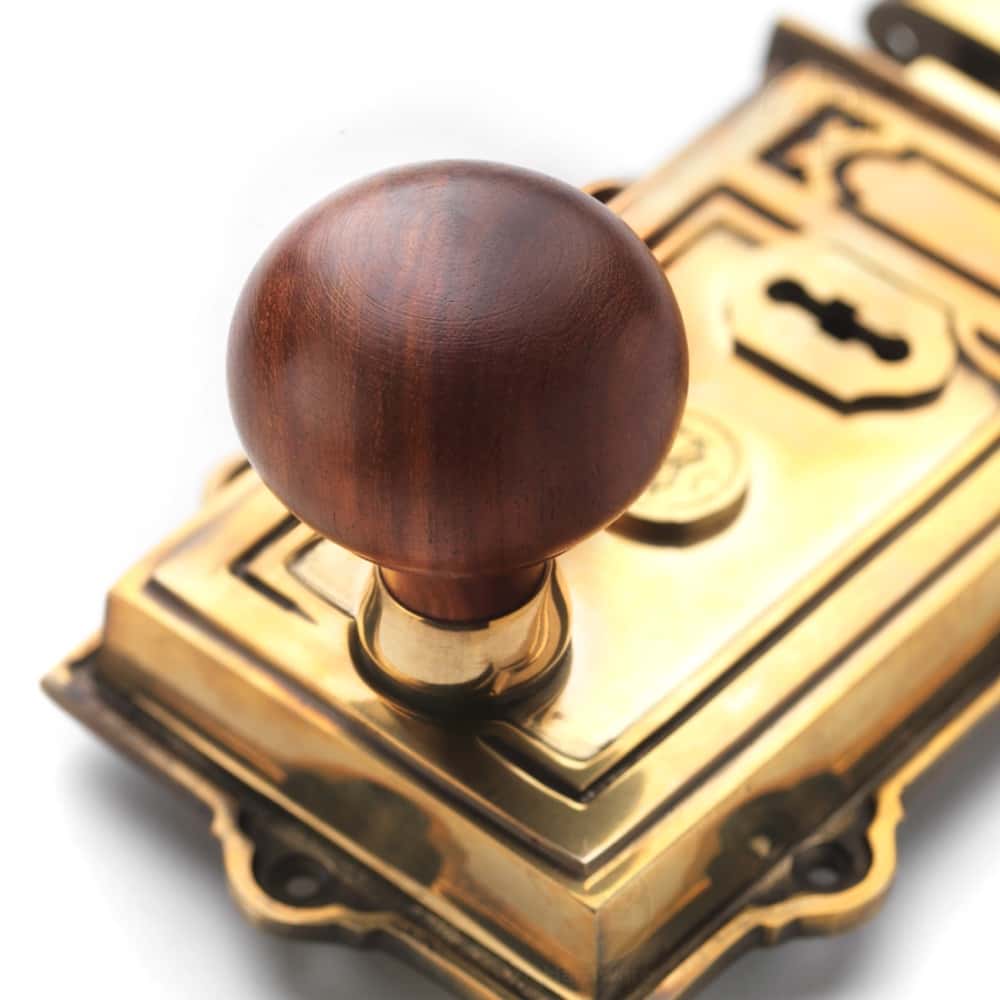 Aged Brass Davenport Rim Lock Solid Rosewood Aged Brass Bun Door Knobs