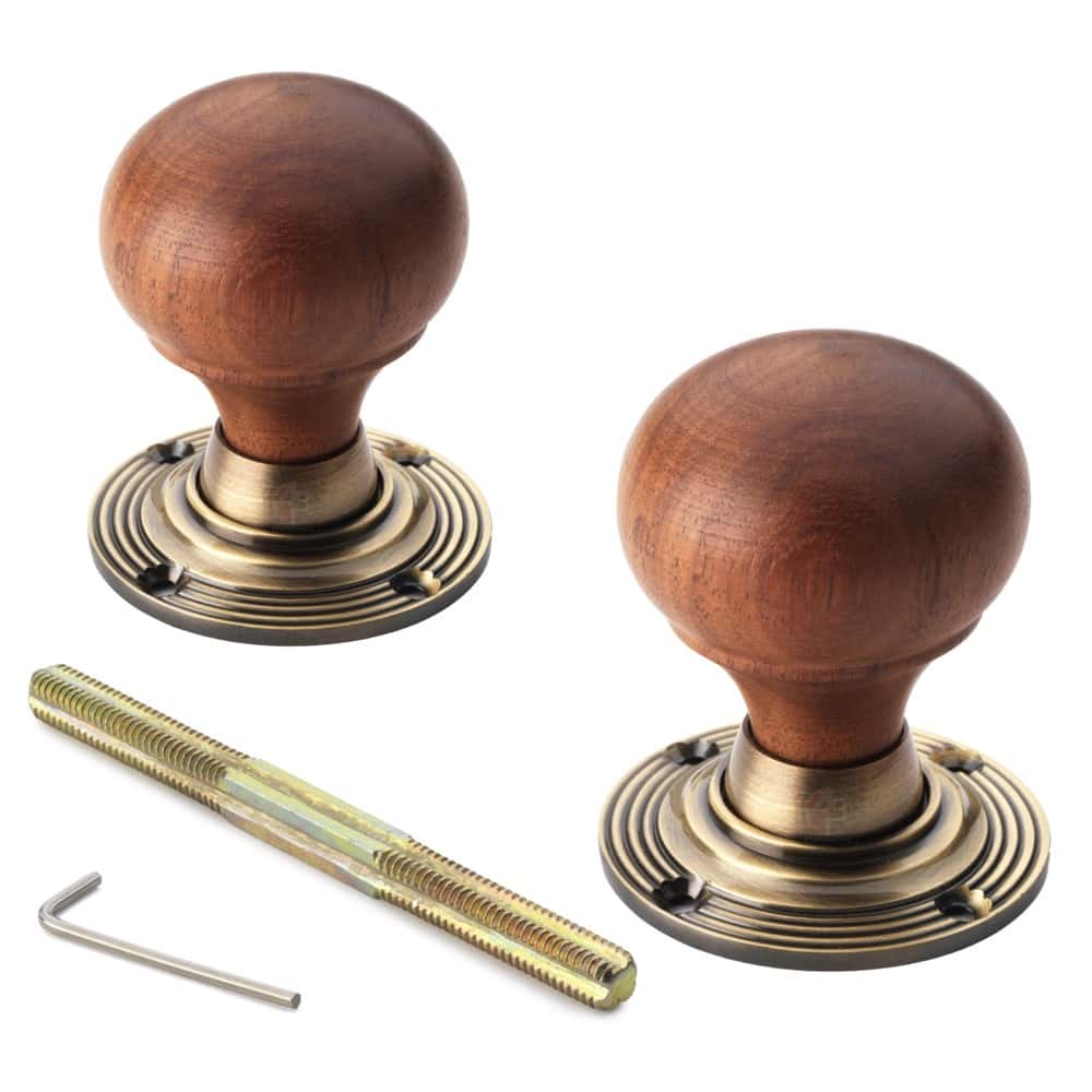 Aged Brass Davenport Rim Lock Solid Rosewood Antique Brass Bun Door Knobs