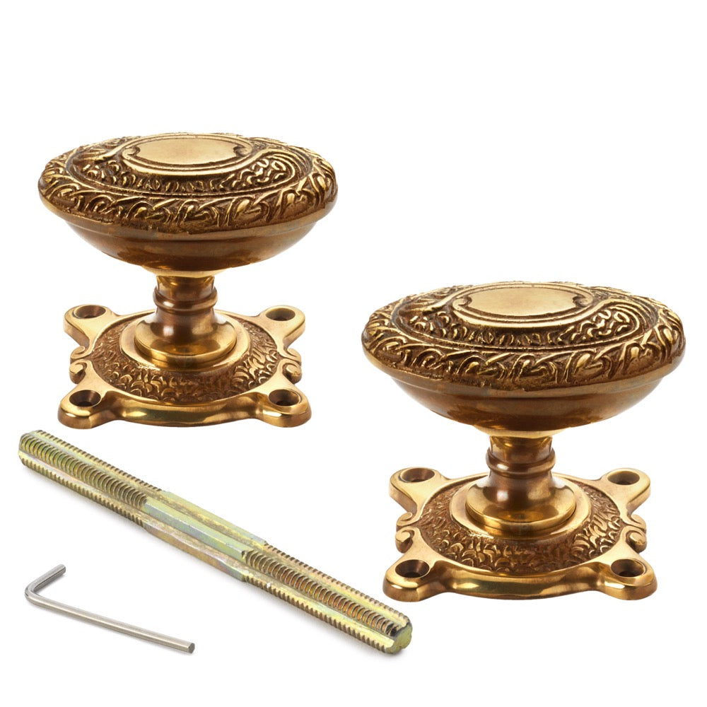 Aged Brass Floral Oval Door Knobs