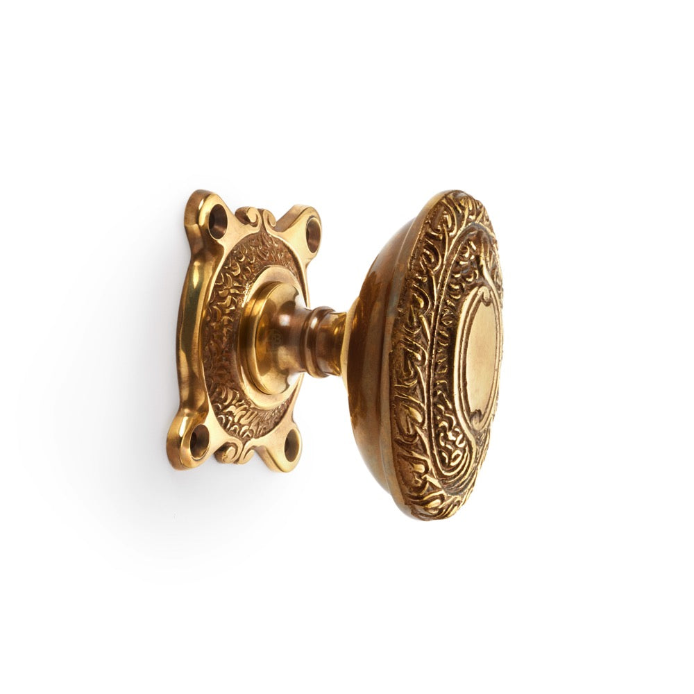 Aged Brass Floral Oval Door Knobs