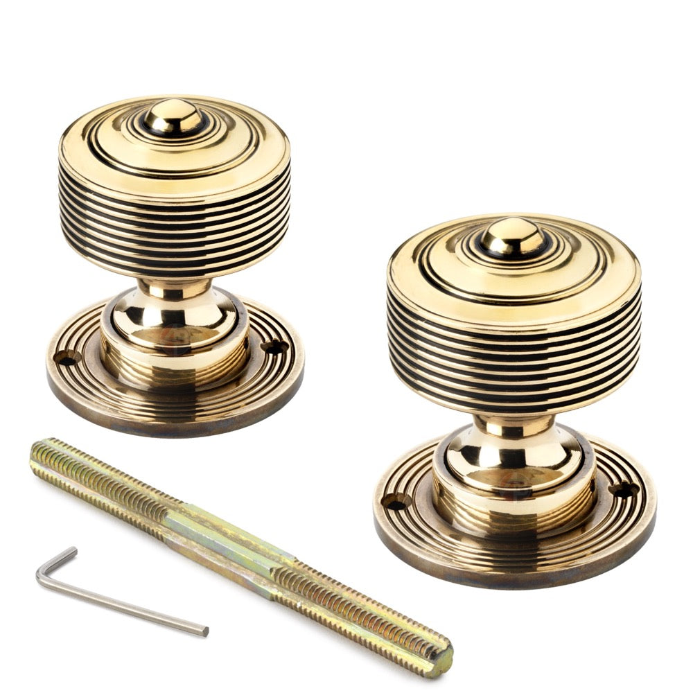 Aged Brass Reeded Door Knobs