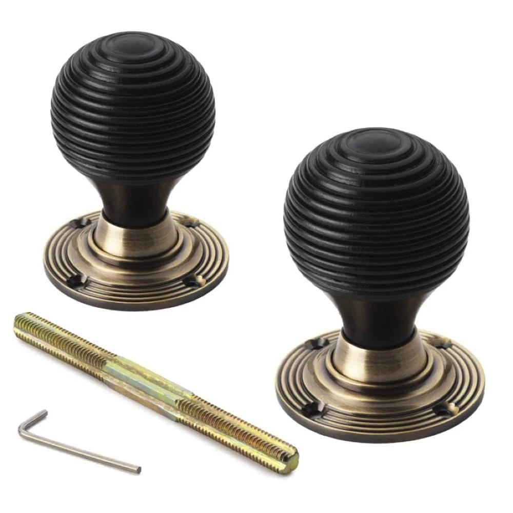 Antique Brass Flanged Rim Lock Ebonised Antique Brass Beehive Door Knobs