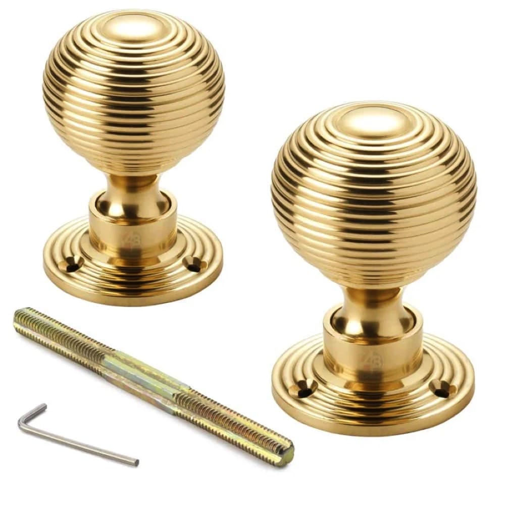 Antique Brass Flanged Rim Lock Hollow Polished Brass Beehive Door Knobs