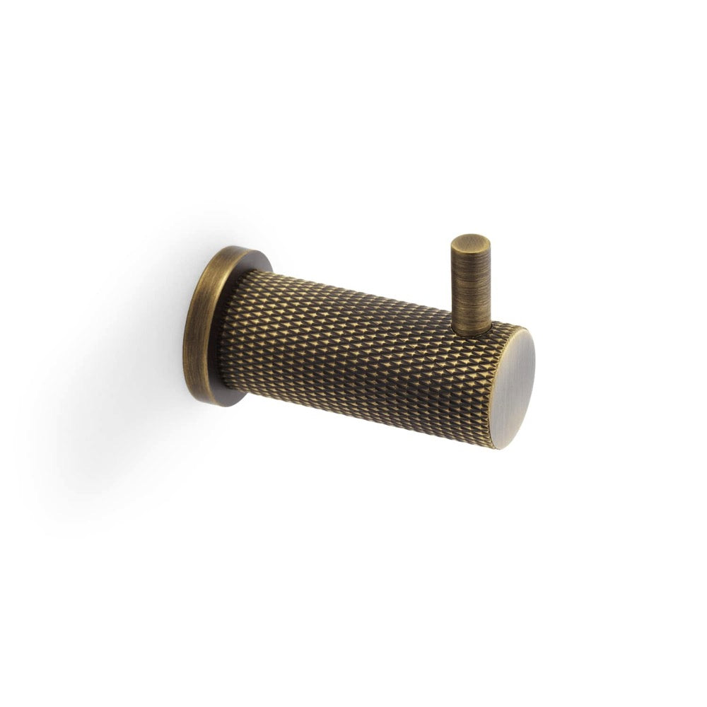 Antique Brass Knurled Coat Hook Made From Solid Brass