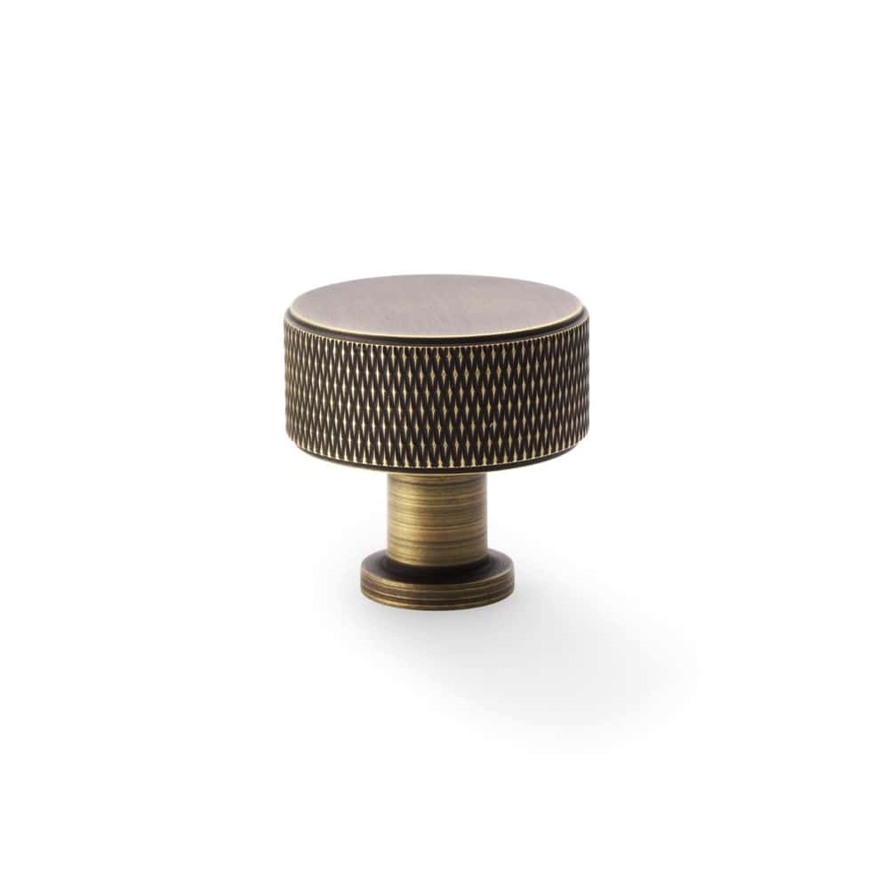 Large Antique Brass Knurled Cupboard Knob